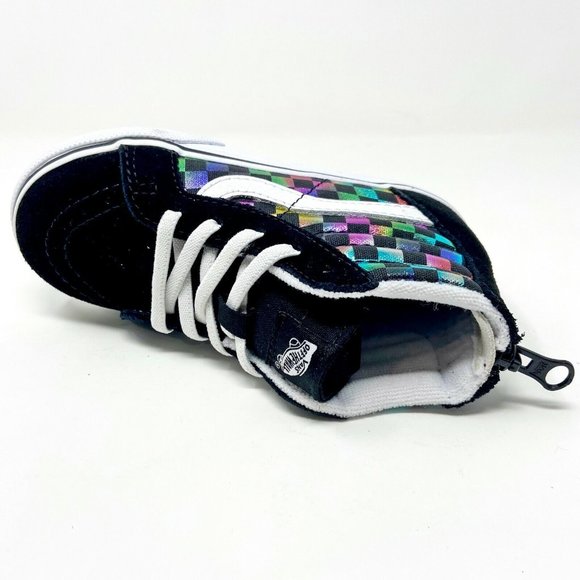 Vans Sk8 Hi Zip (Iridescent Check) Black White Baby Toddler Sneakers - Picture 4 of 5